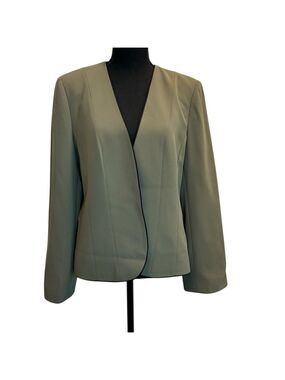 Jacques Vert olive green open front blazer black trim Sz 12 professional career